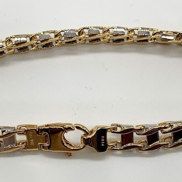 14K Two-Tone 8.5" Fancy Link Men’s Bracelet – 7.5mm, 34.1g, Hand-Polished - Picture 3 of 16